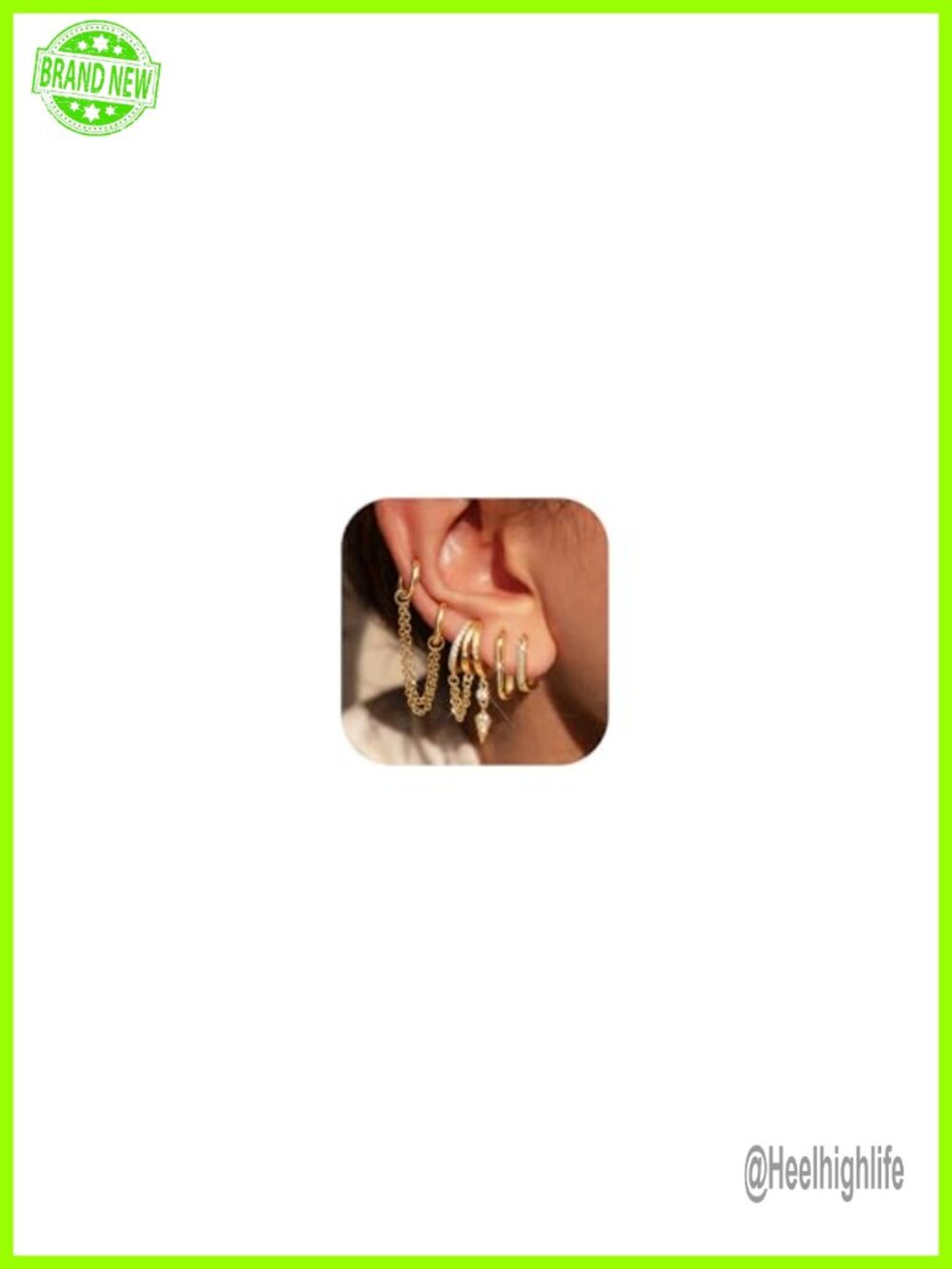 14K Gold Plated Stackable Hoop Earrings Set 5 Pairs Dangle Chain